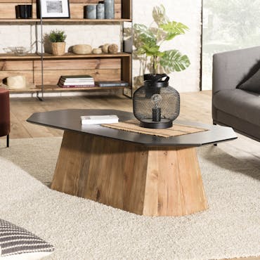  Table basse bois recyclé pin forme octogone CRACOVIE