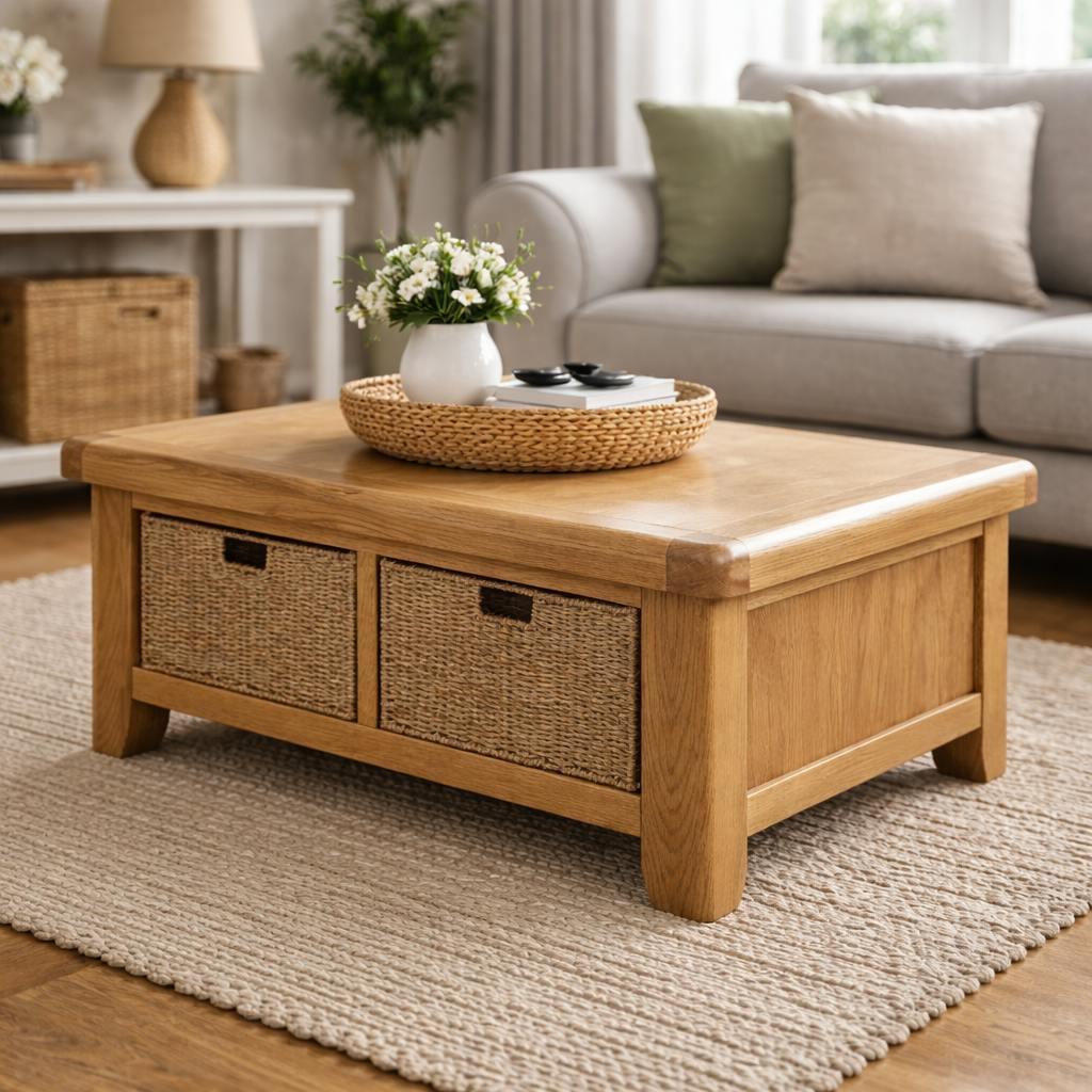 Table basse campagne chic avec 2 paniers de rangement VALMONT