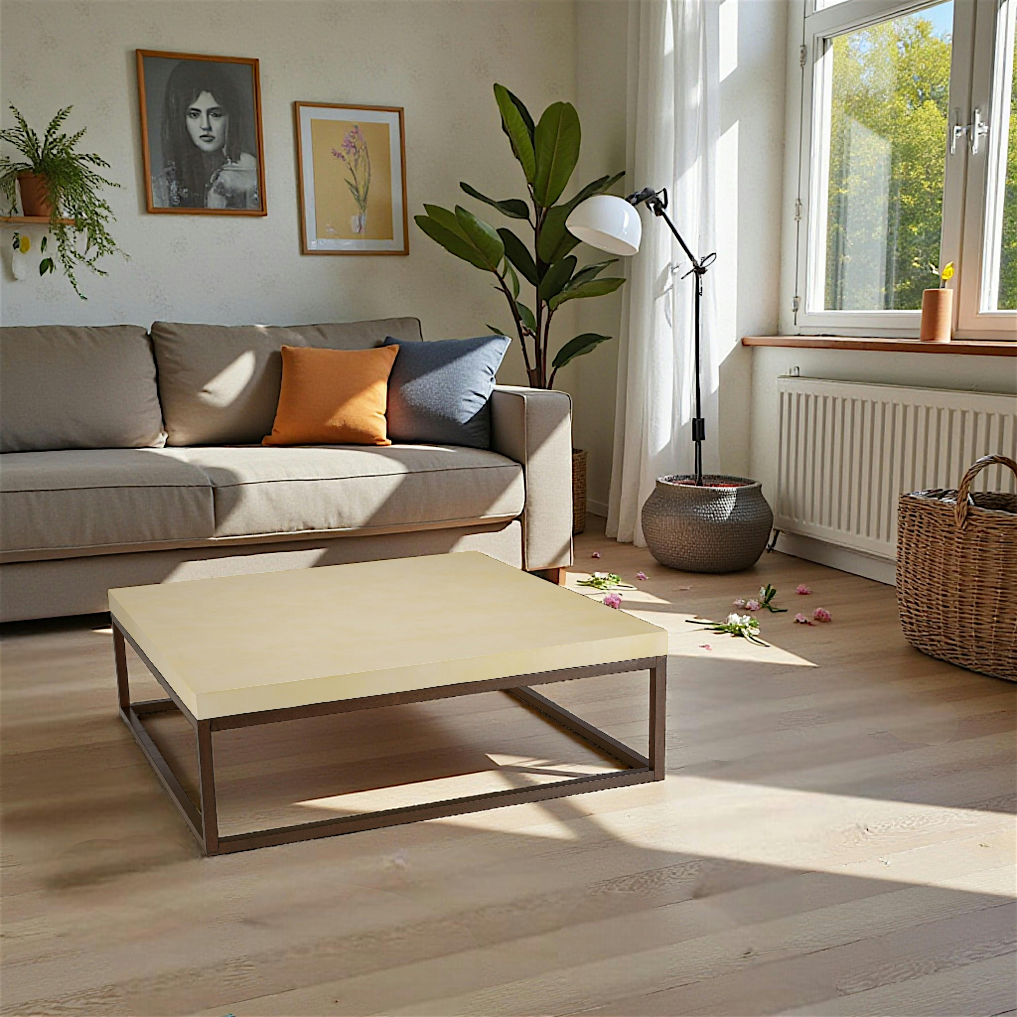 Table basse carrée 120 cm métal et béton beige BRASILIA