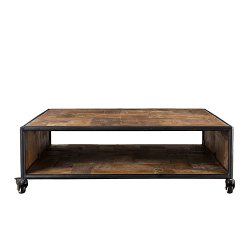 Table basse rectangulaire en bois recycle et metal de style contemporain