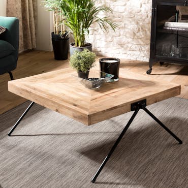  Table basse carree en bois peids metal de style contemporain