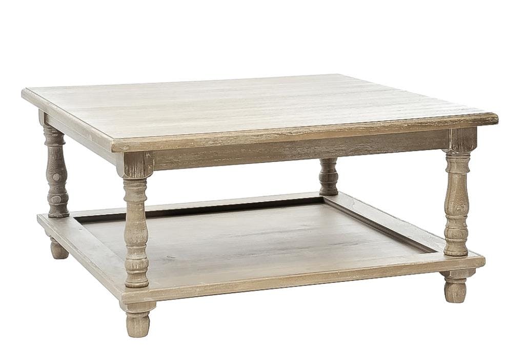 Table basse carrée bois naturel patiné grisé blanchi en paulownia à 2 niveaux L80xP80xH40cm PAOLIA
