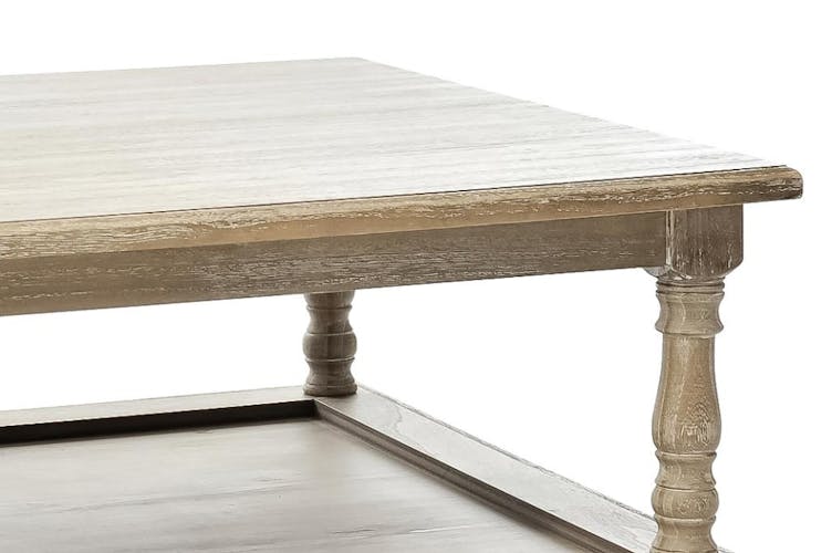 Table basse carrée bois naturel patiné grisé blanchi en paulownia à 2 niveaux L80xP80xH40cm PAOLIA