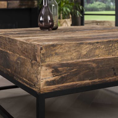 Table basse carrée bois recyclé brut PRETORIA