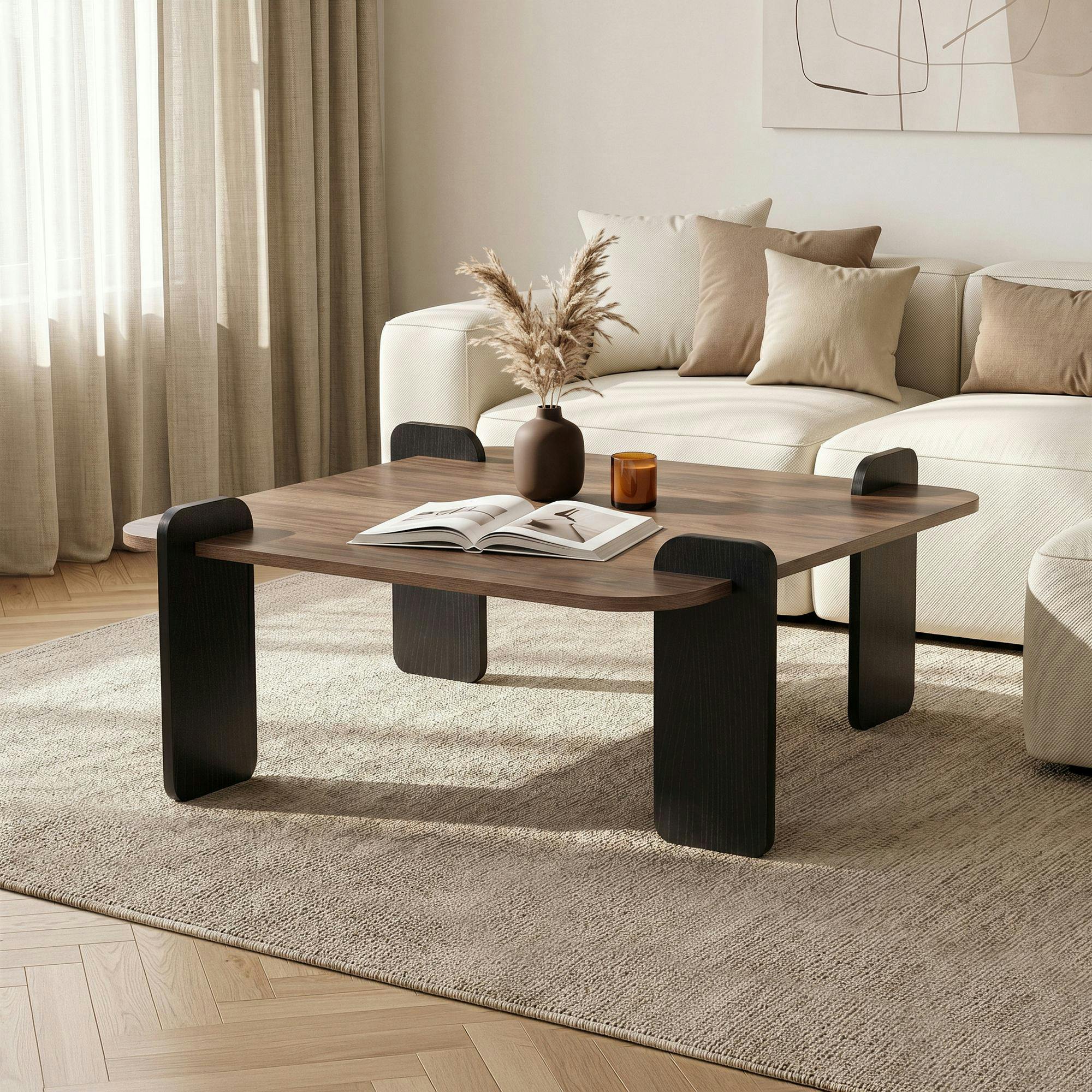 Table basse carrée décor noyer et bois noir MARFA