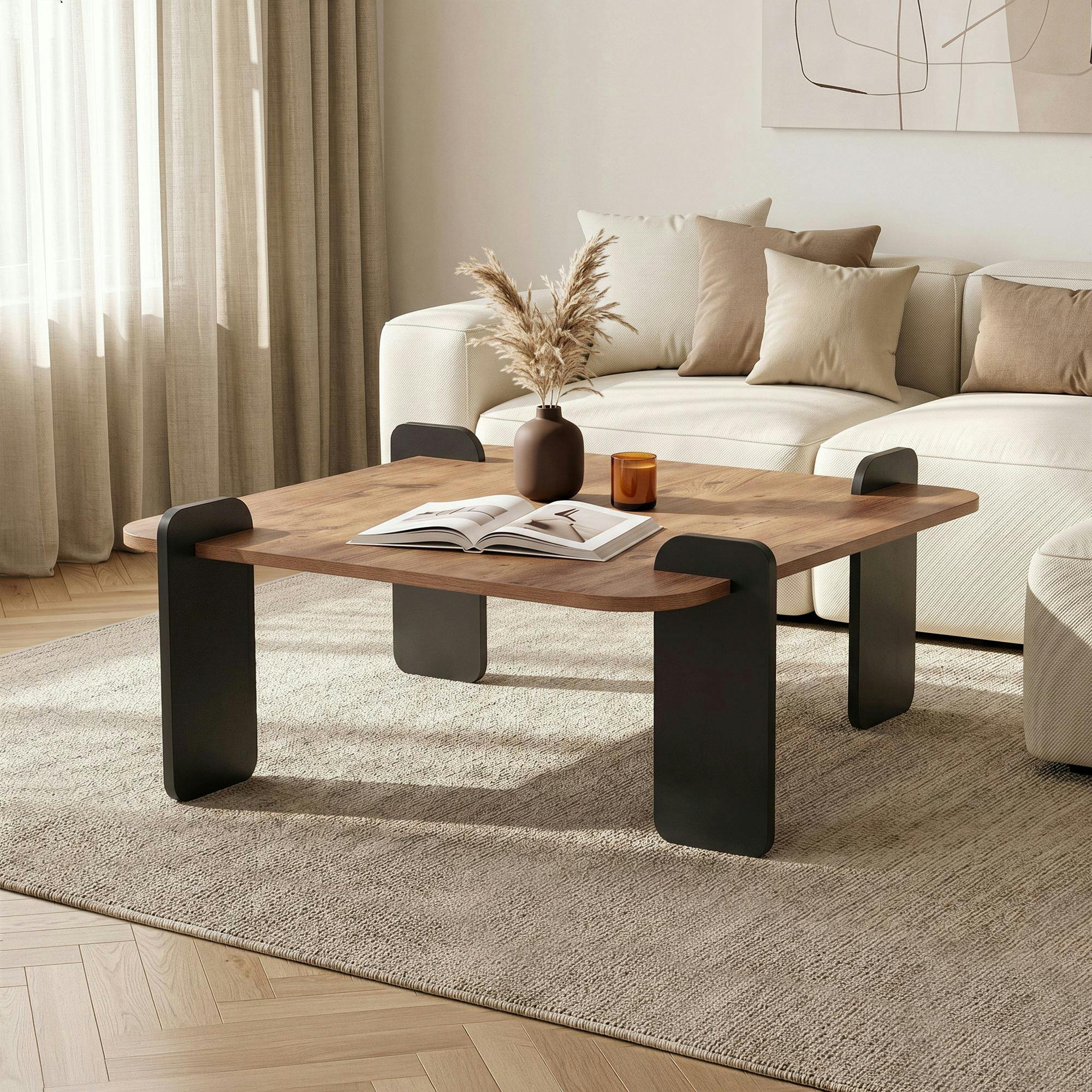 Table basse carrée décor pin et anthracite MARFA