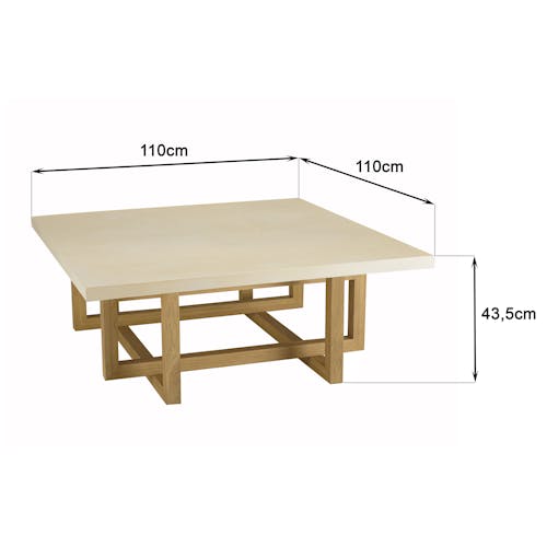 Table basse carrée design 110 cm chêne et béton BRASILIA
