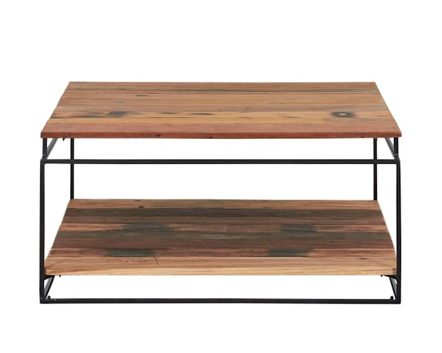 Table basse carree deux plateaux en bois recycle de syle industriel