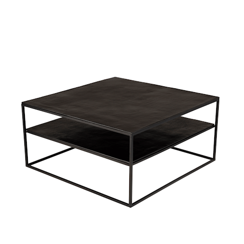 Table basse carrée double plateau en métal noir 80 cm ZALA