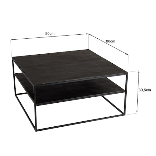 Table basse carrée double plateau en métal noir 80 cm ZALA