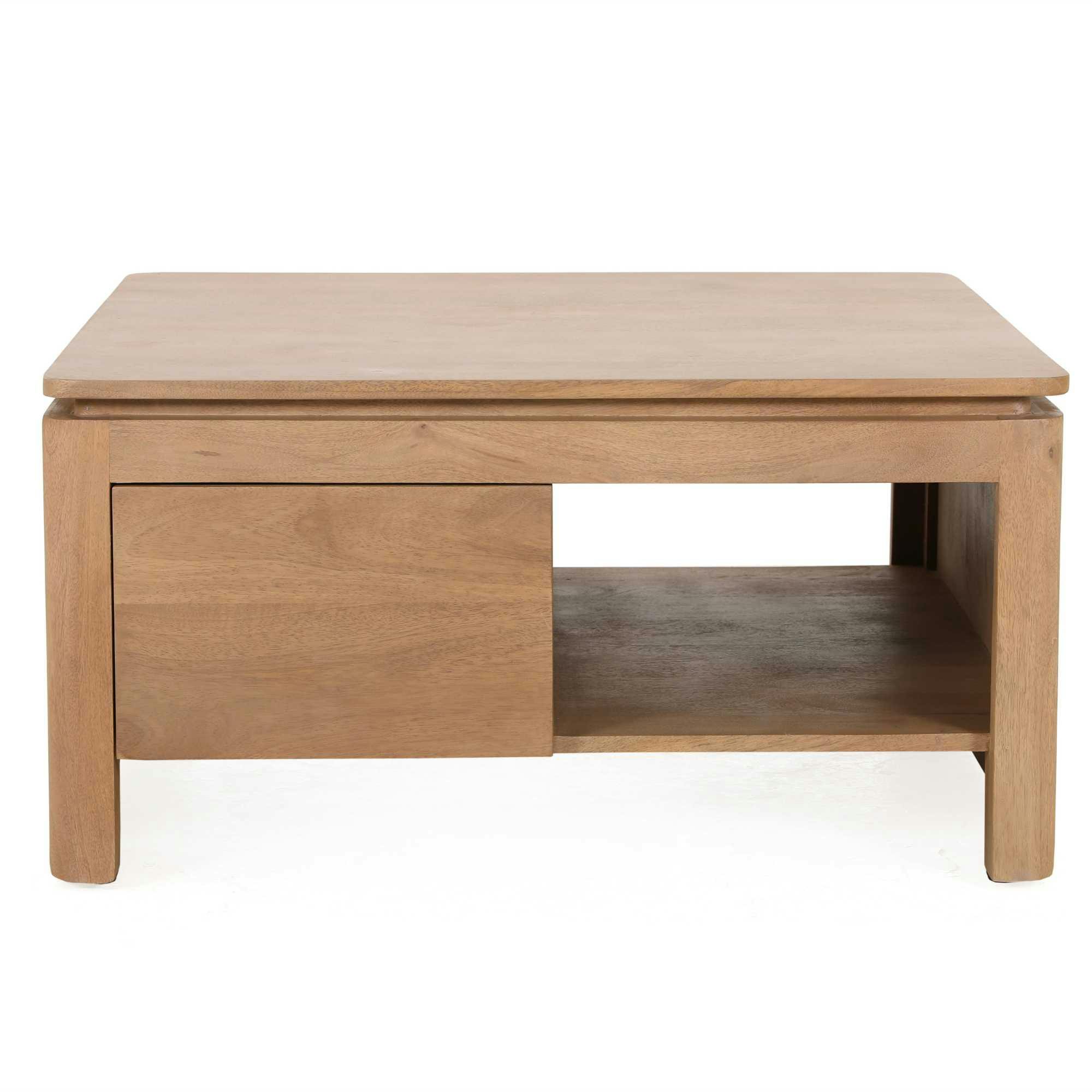 Table basse carrée en bois 2 tiroirs 1 niche KASO
