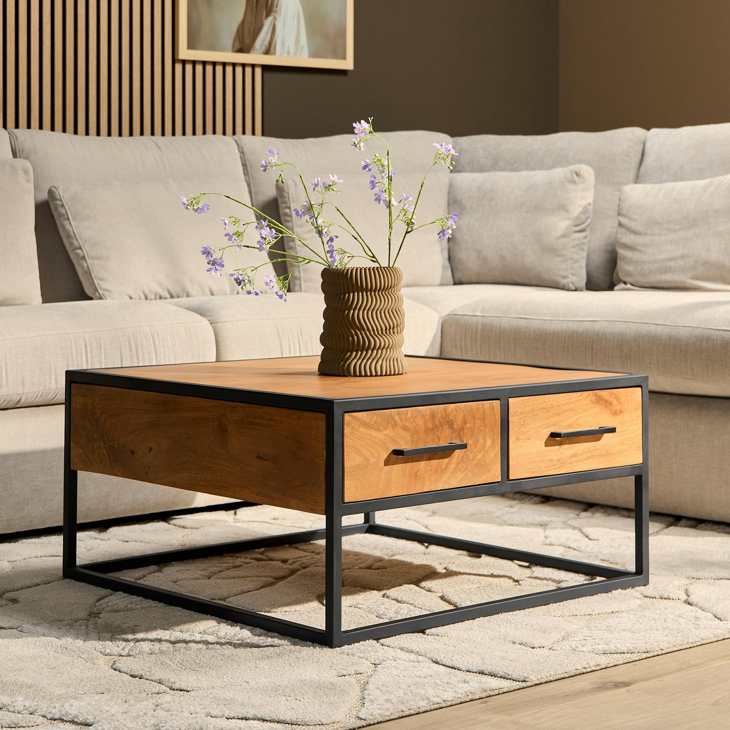 Table basse carrée en bois 4 tiroirs RIVANO