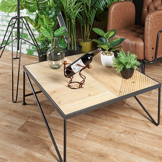 Table basse carrée en bois et métal ATELIER