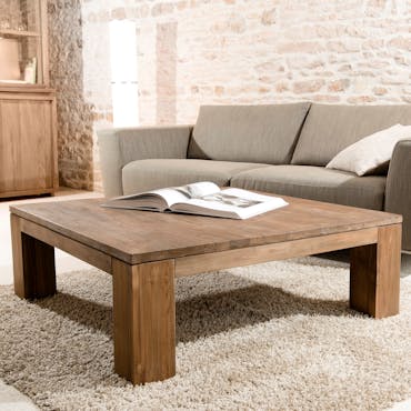  Table basse carree en bois recycle de style contemporain
