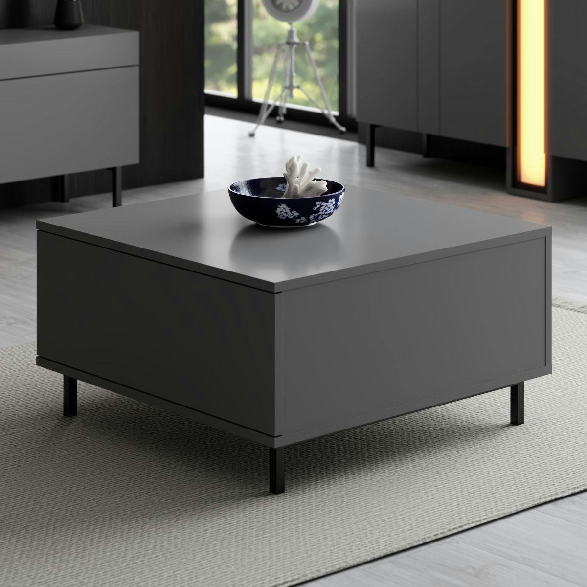 Table basse carrée gris foncé avec coffre de rangement AURA