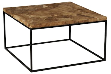  Table basse carrée marqueterie bois de teck recyclé PHOENIX