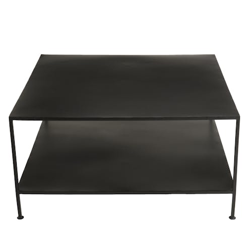 Table basse carree en metal noir deux plateaux de style contemporain