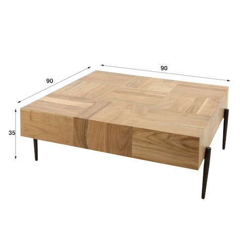 Table basse carrée motif damier en bois d'acacia MELBOURNE