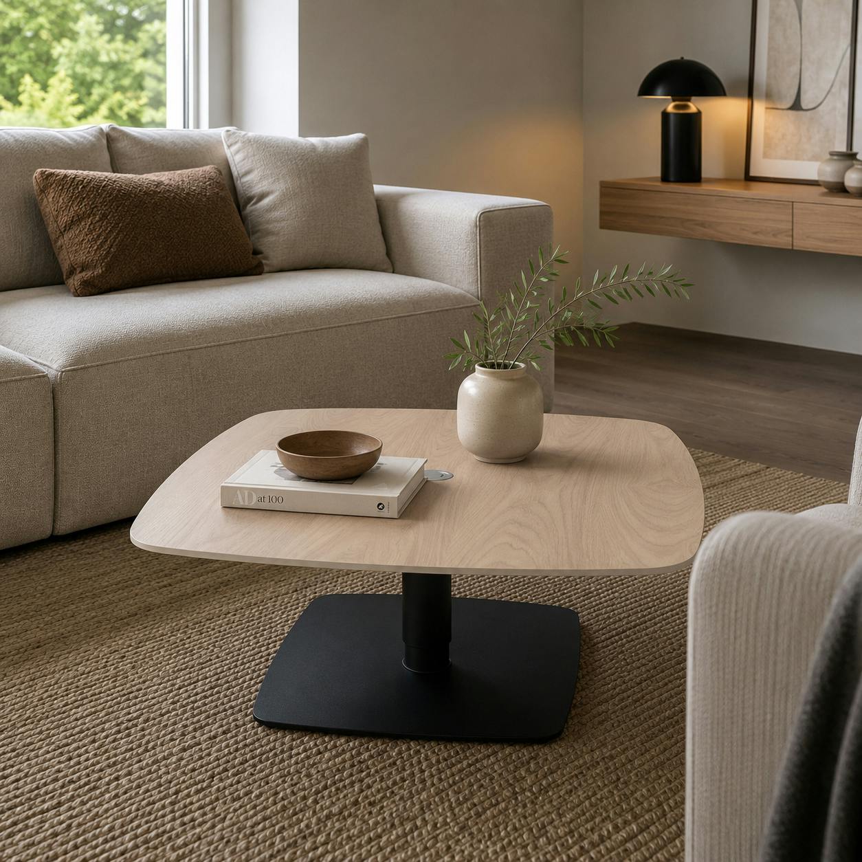 Table basse carrée relevable céramique effet chêne LUGANO