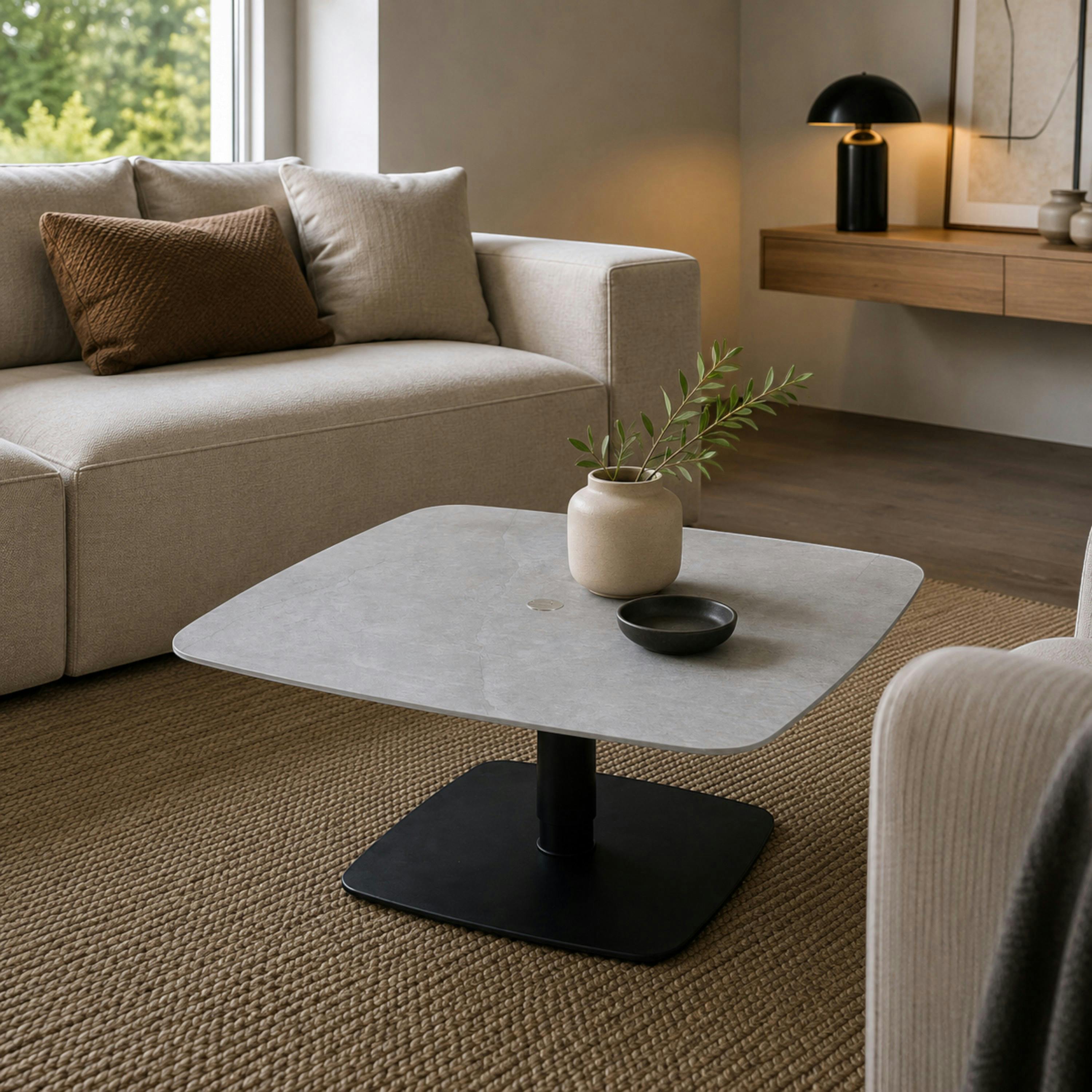 Table basse carrée relevable céramique grise 90 cm LUGANO
