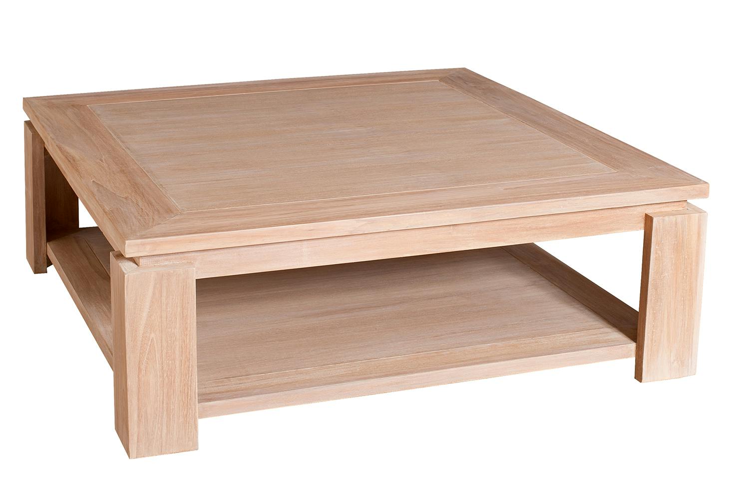 Table basse carree en bois massif double plateau style contemporain