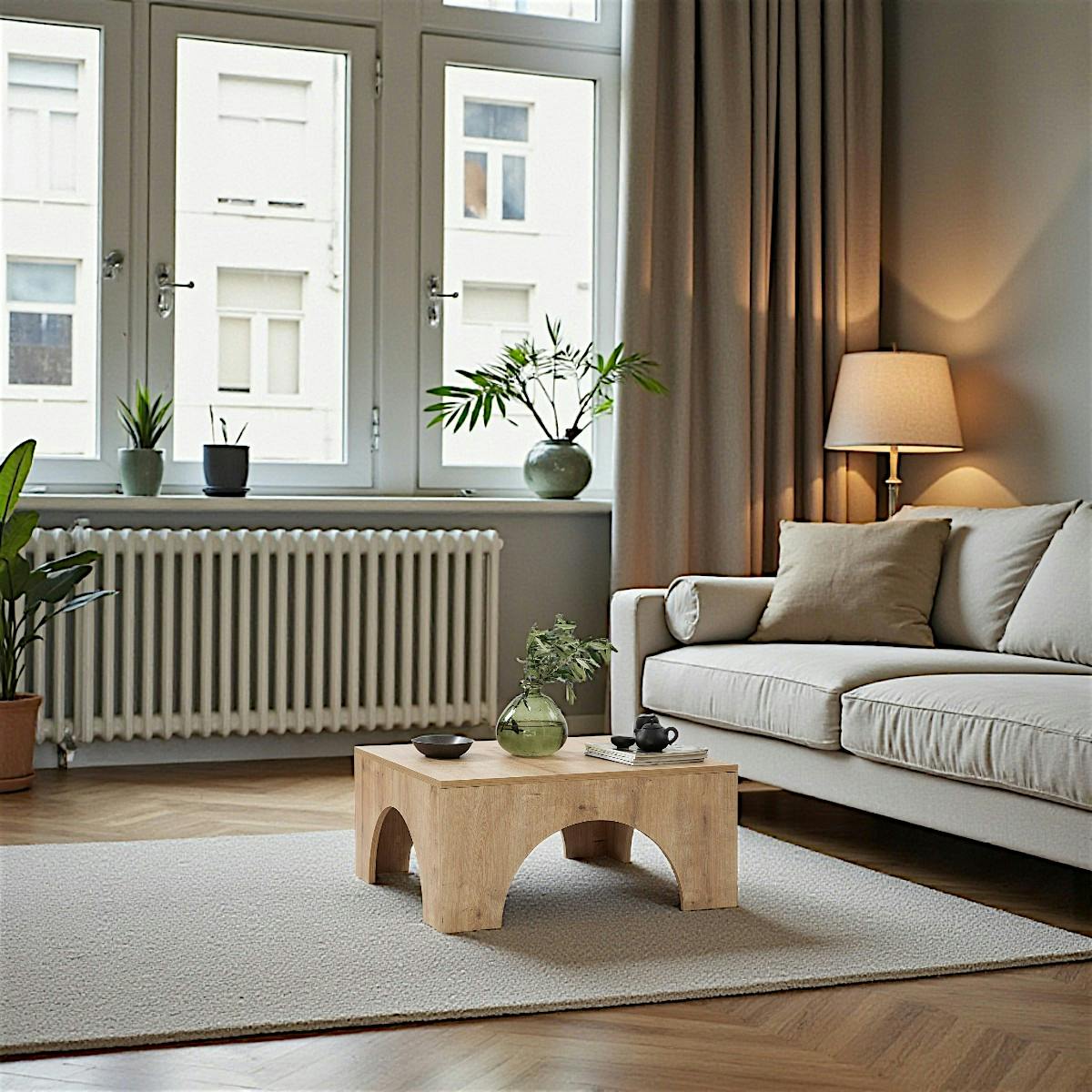 Table basse carrée structure effet bois à arches SALTA