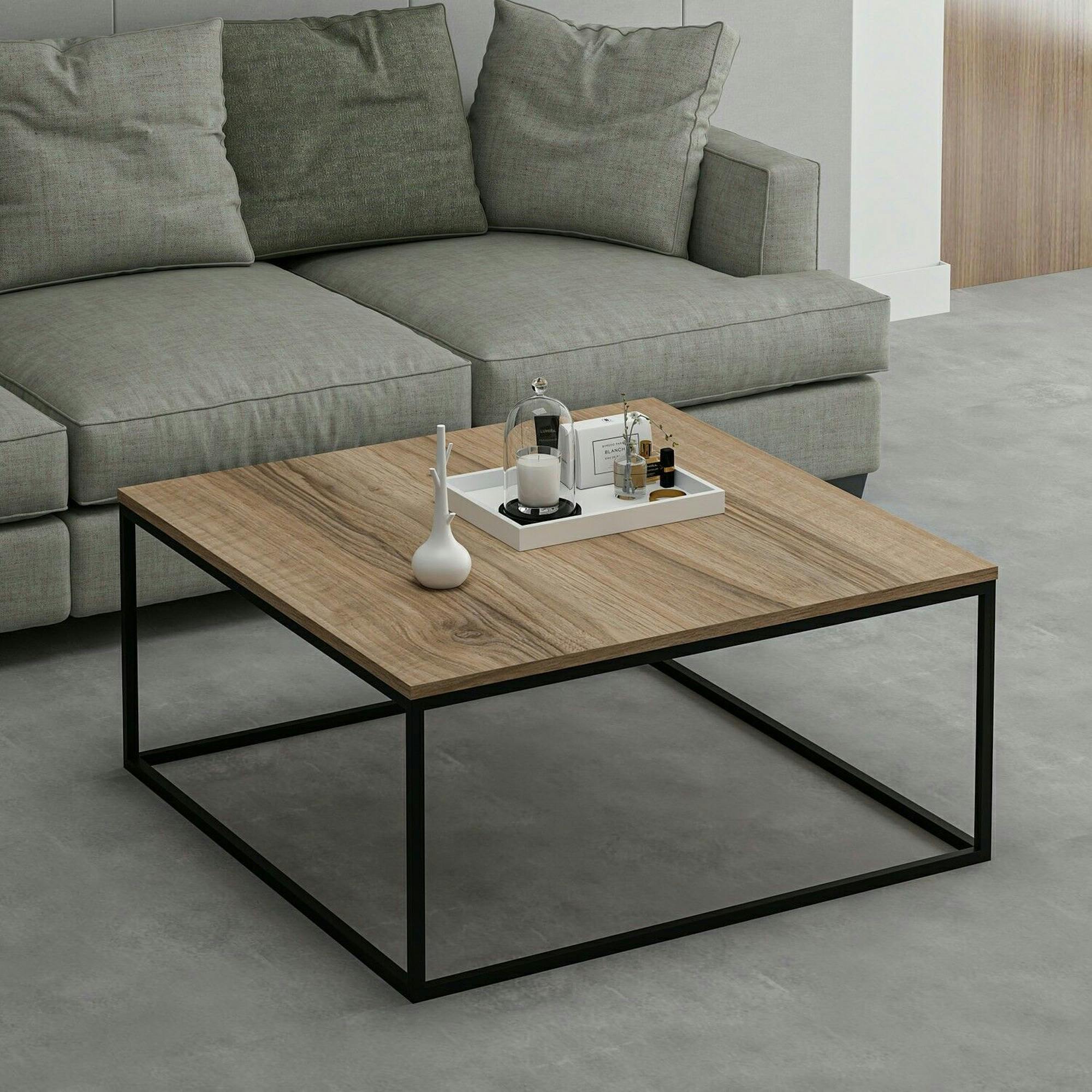 Table basse carrée style minimaliste effet noyer JENA