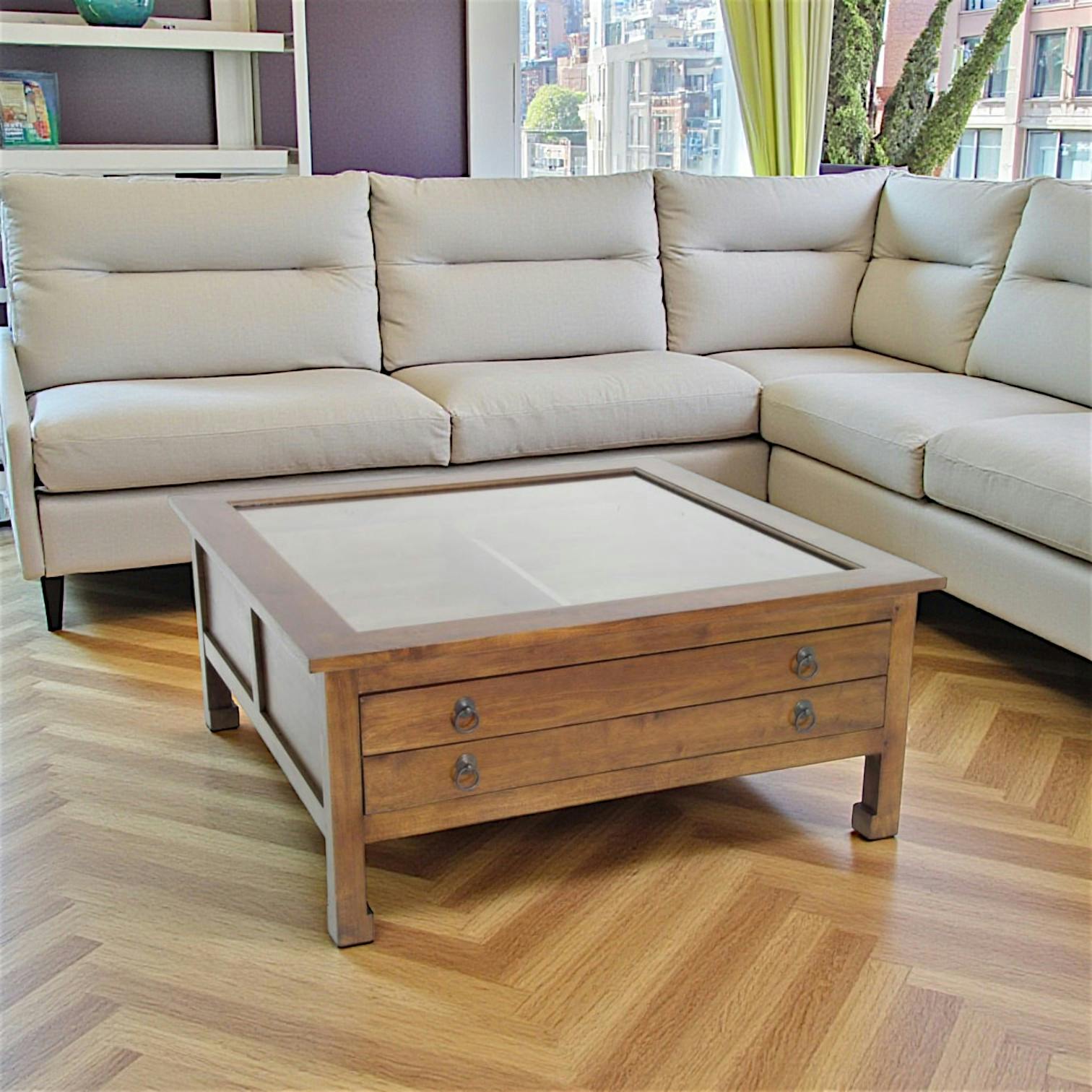 Table basse carrée vitré hévéa 100x100x40cm MAORI