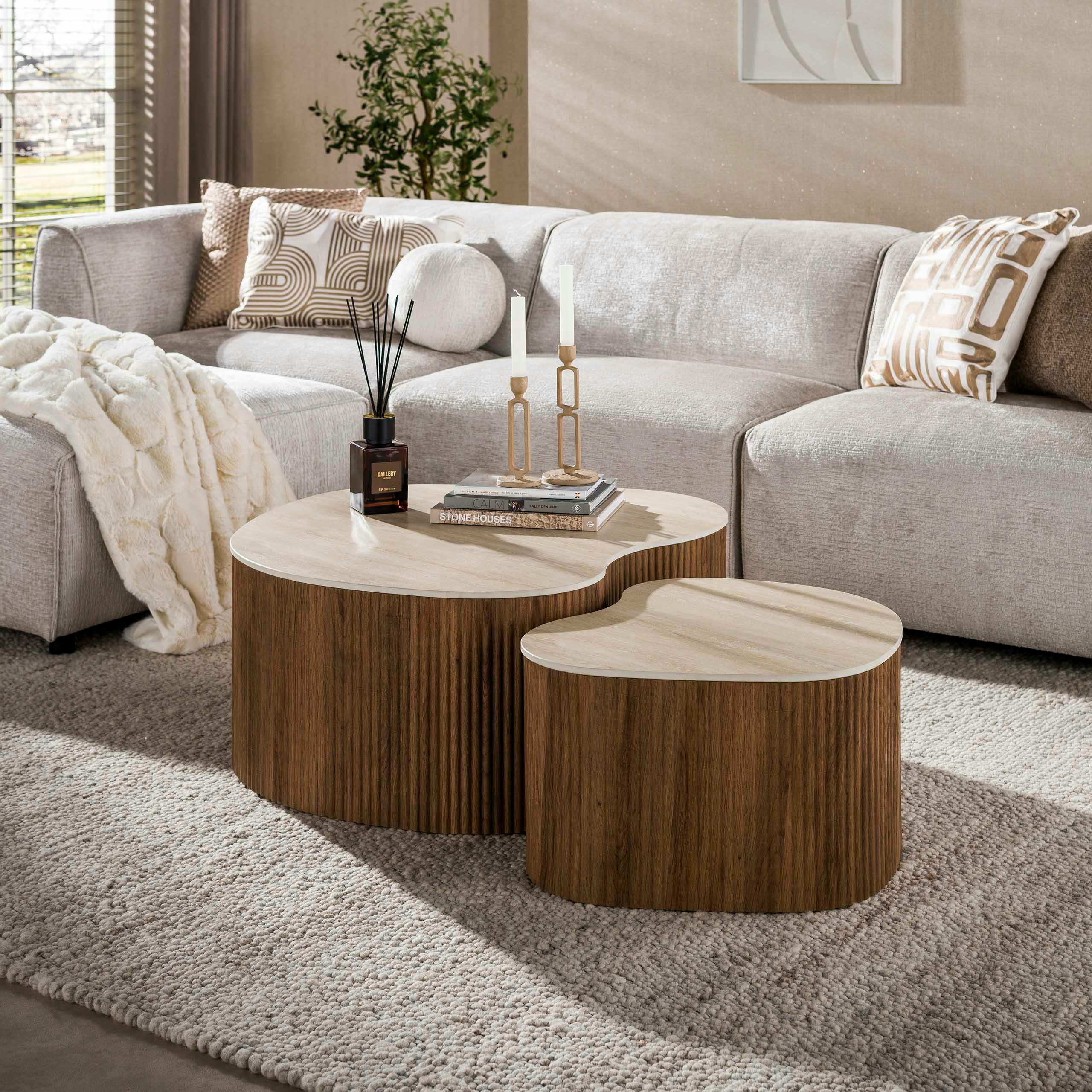 Table basse céramique 3D à pied rainuré (lot de 2) MAHAL