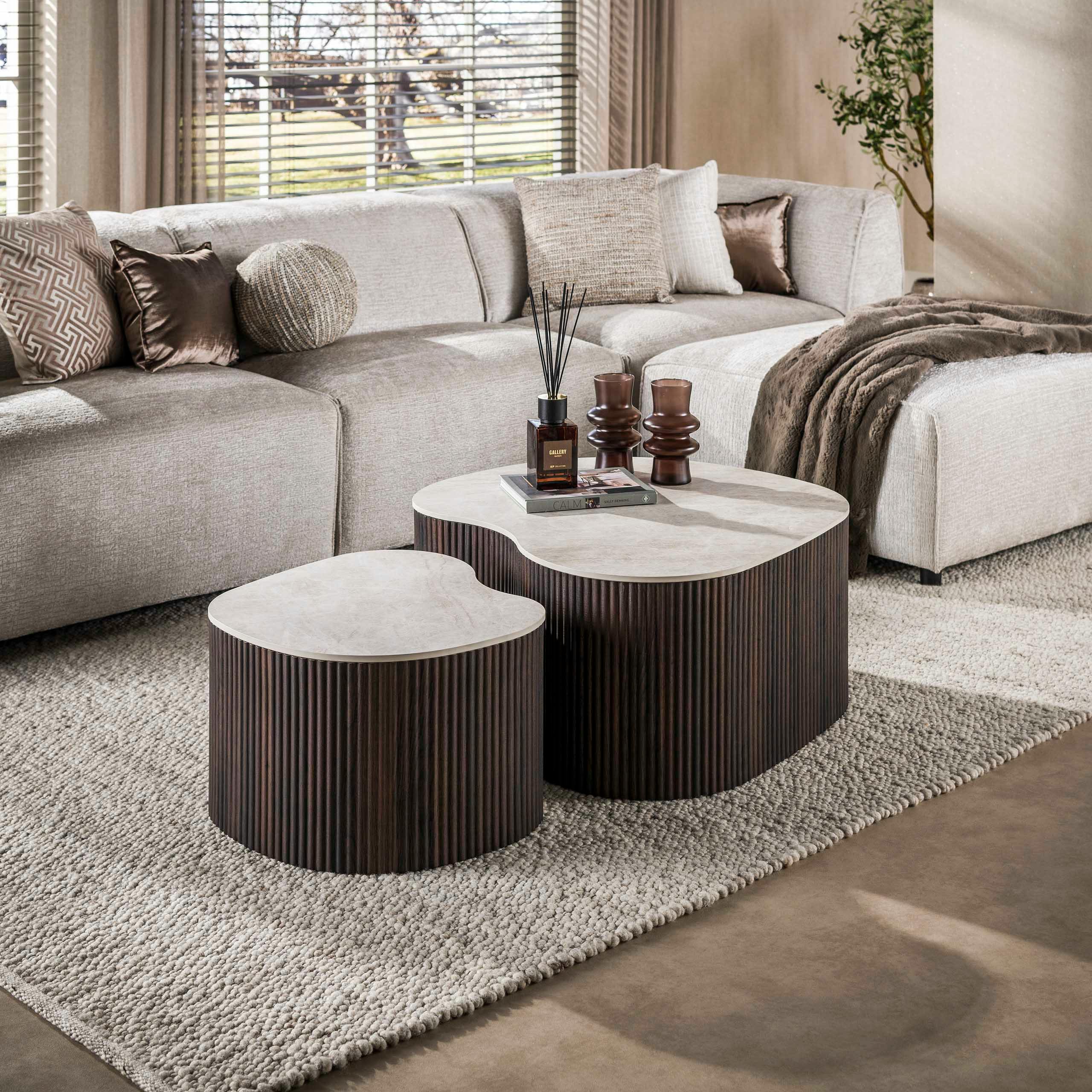 Table basse céramique 3D pied foncé (lot de 2) MAHAL