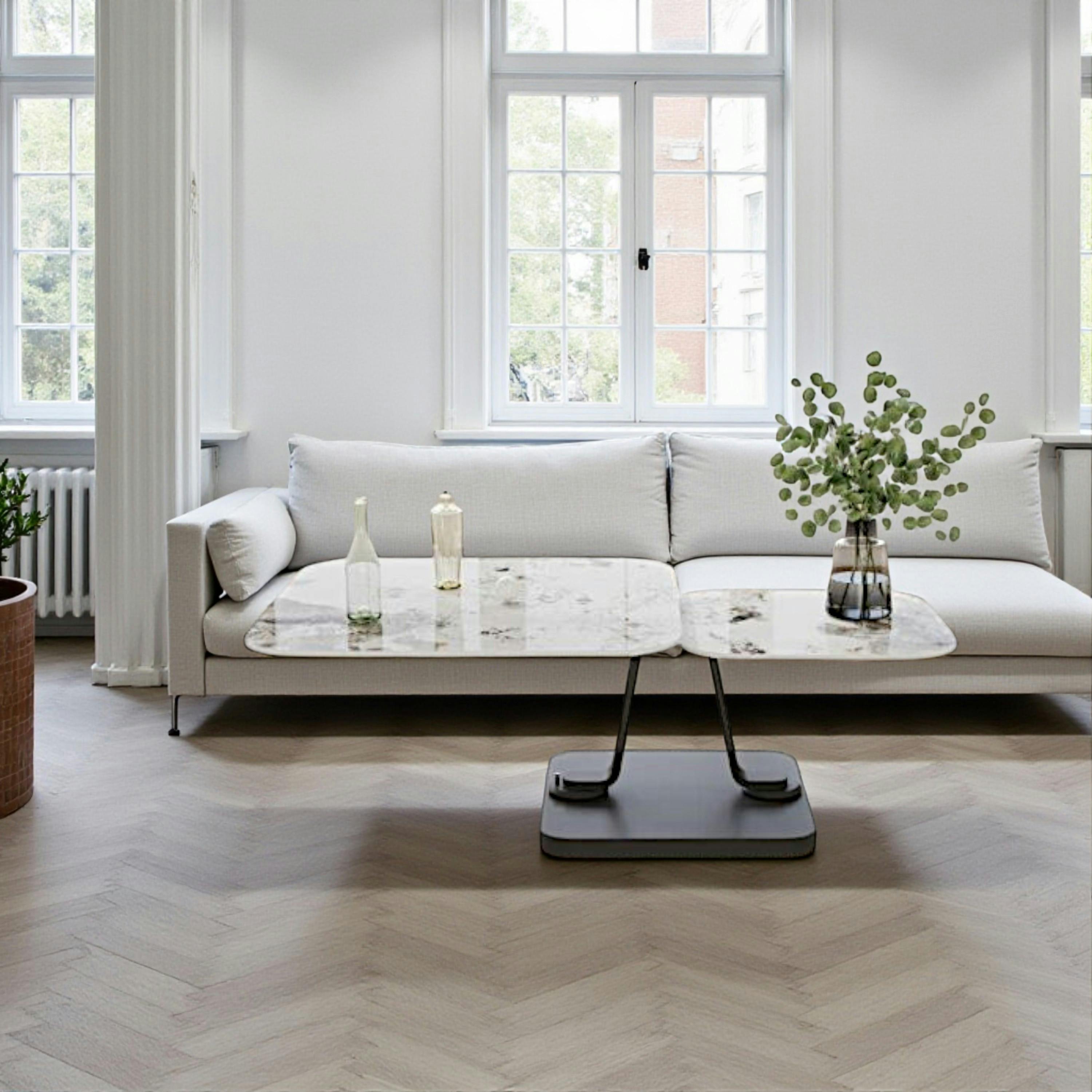 Table basse céramique marbrée plateaux déployants LOMBARDIE