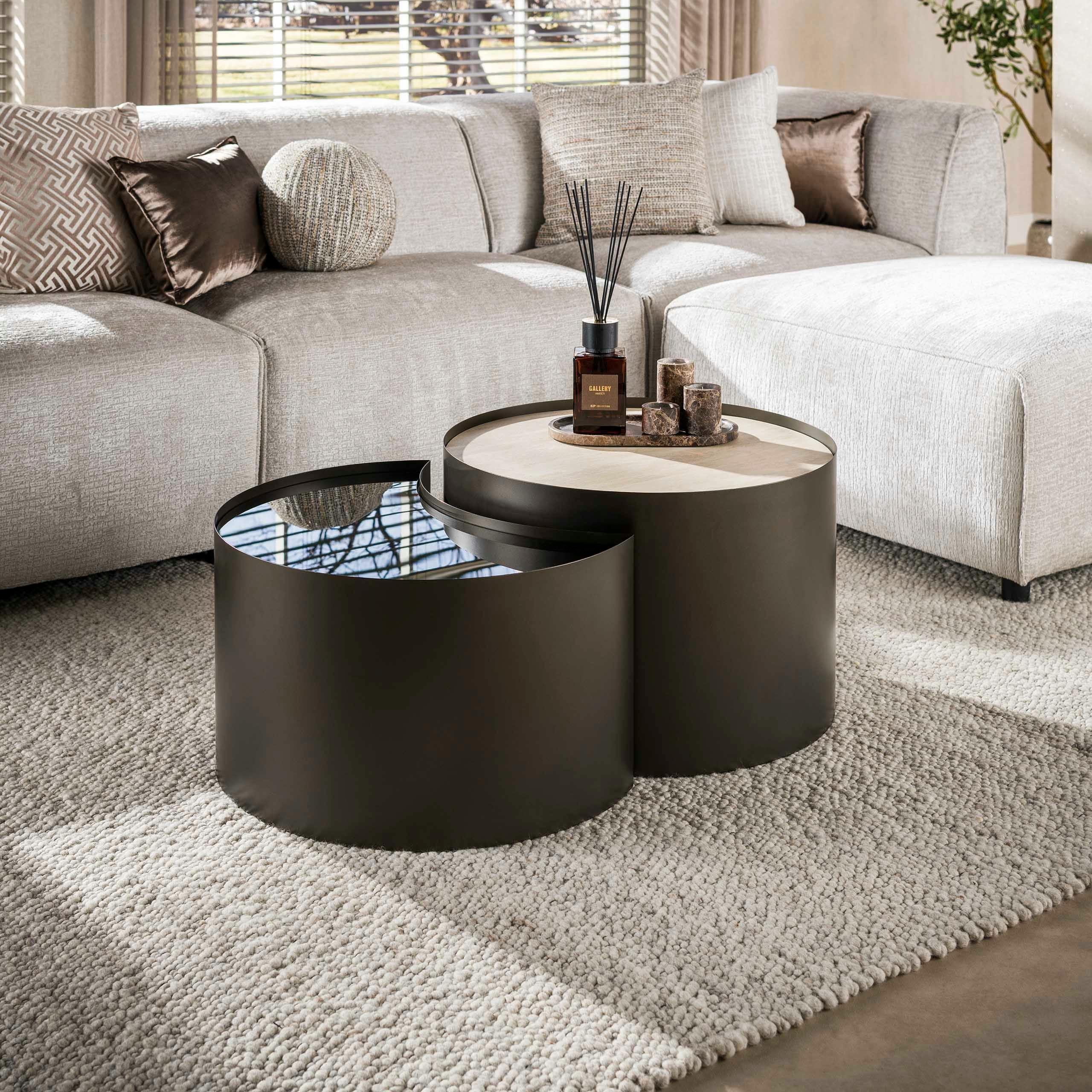 Table basse céramique verre fumé demi-lune (lot de 2) MAHAL