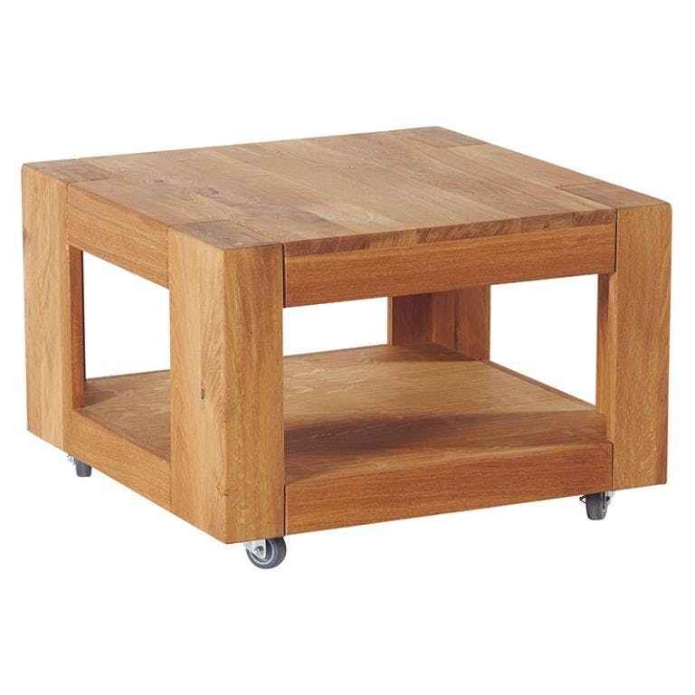 Table basse chêne double plateau avec roulettes 60x60x40cm ROMEO