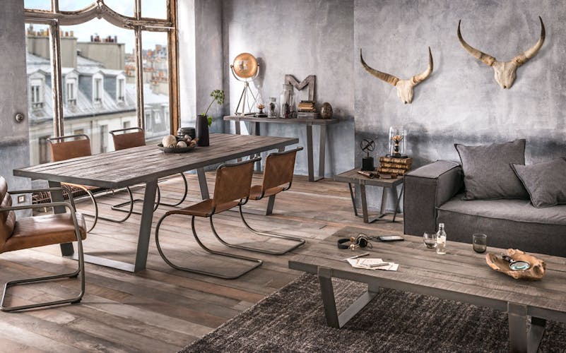 Table basse en bois massif et metal de style contemporain