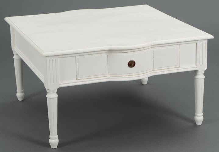 Table basse carree en bois blanc de style romantique