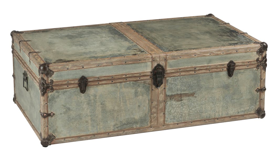 Table basse coffre en bois et métal argenté 120x70x40cm