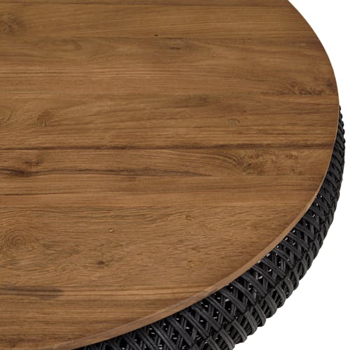 Table basse coffre ronde rotin noir et teck recyclé 100 cm SWING