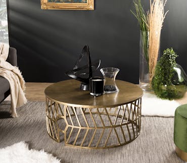  Table basse ronde en metal dore de style contemporain