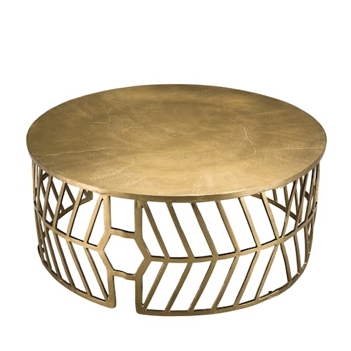Table basse ronde en metal dore de style contemporain