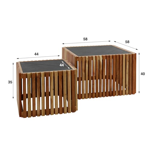 Table basse cube bois d'acacia et ardoise (lot de 2) MELBOURNE