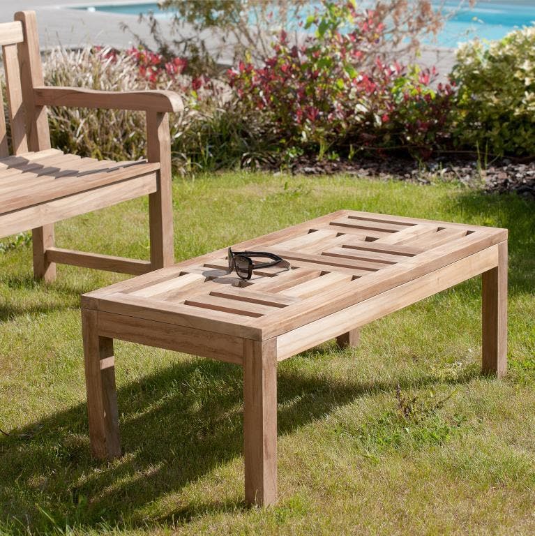 Table basse de jardin en Teck brut massif 100cm SUMMER