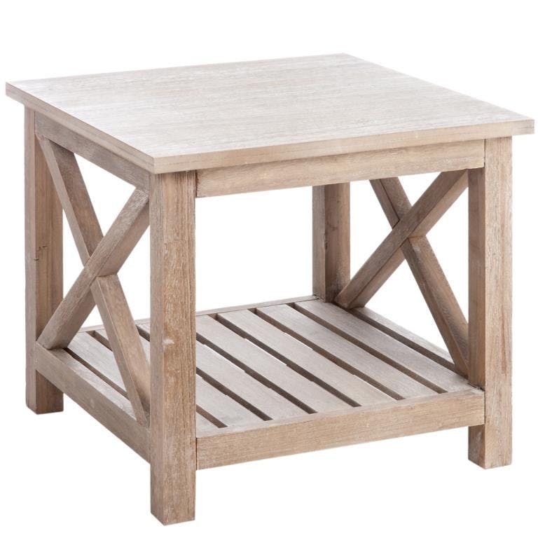 Table basse de salon bois naturel patiné grisé blanchi L50xP50xH45cm PAOLIA