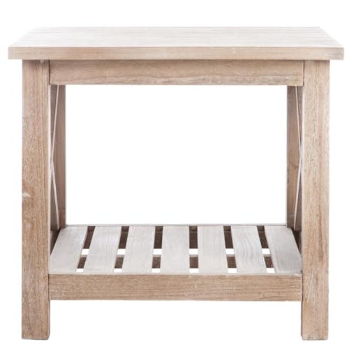 Table basse de salon bois naturel patiné grisé blanchi L50xP50xH45cm PAOLIA
