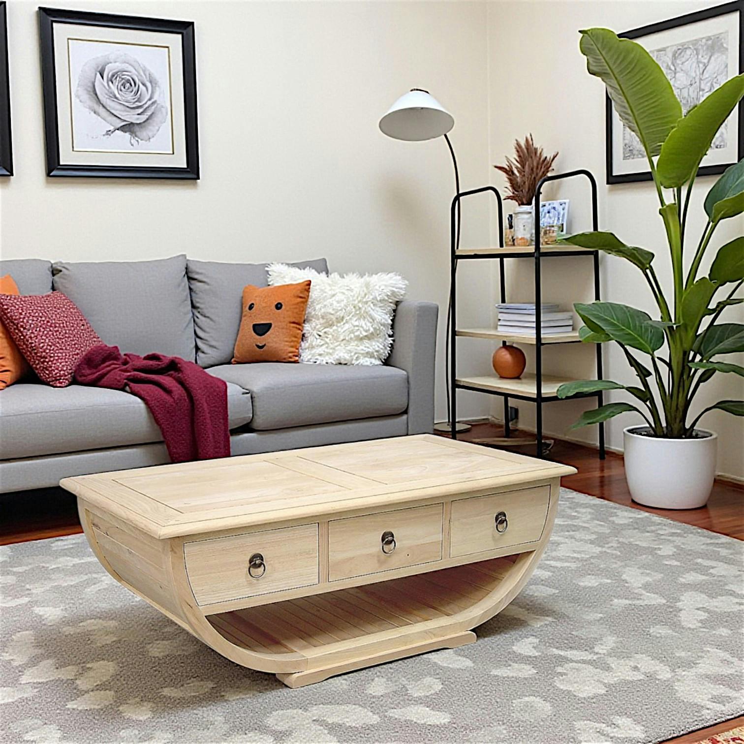 Table basse demi cercle hévéa massif 110x40cm TRADITION