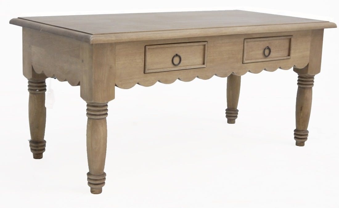 Table basse Dentelle Hévéa 2 tiroirs 100x50x46cm TRADITION