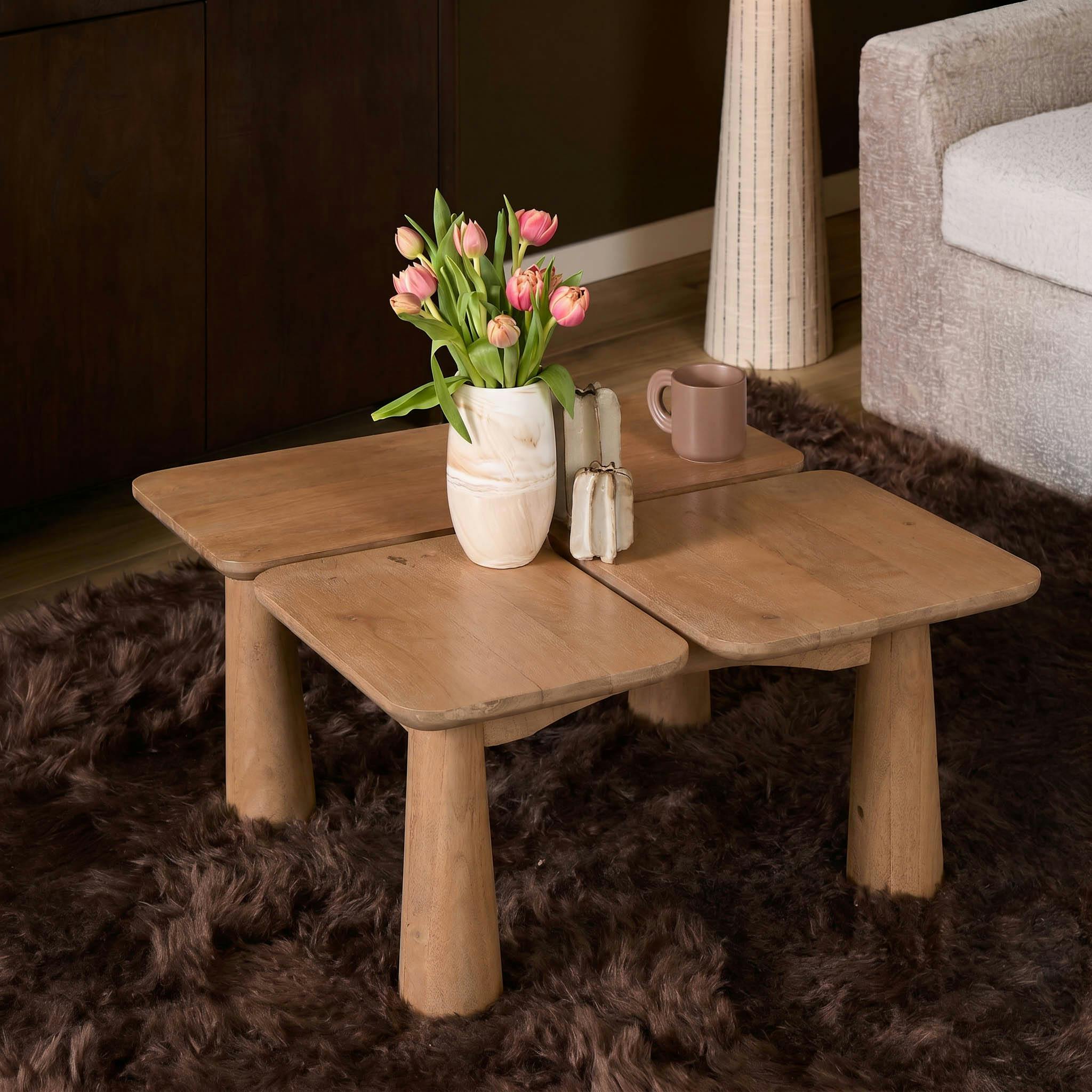 Table basse design 3 plateaux manguier naturel ALMA