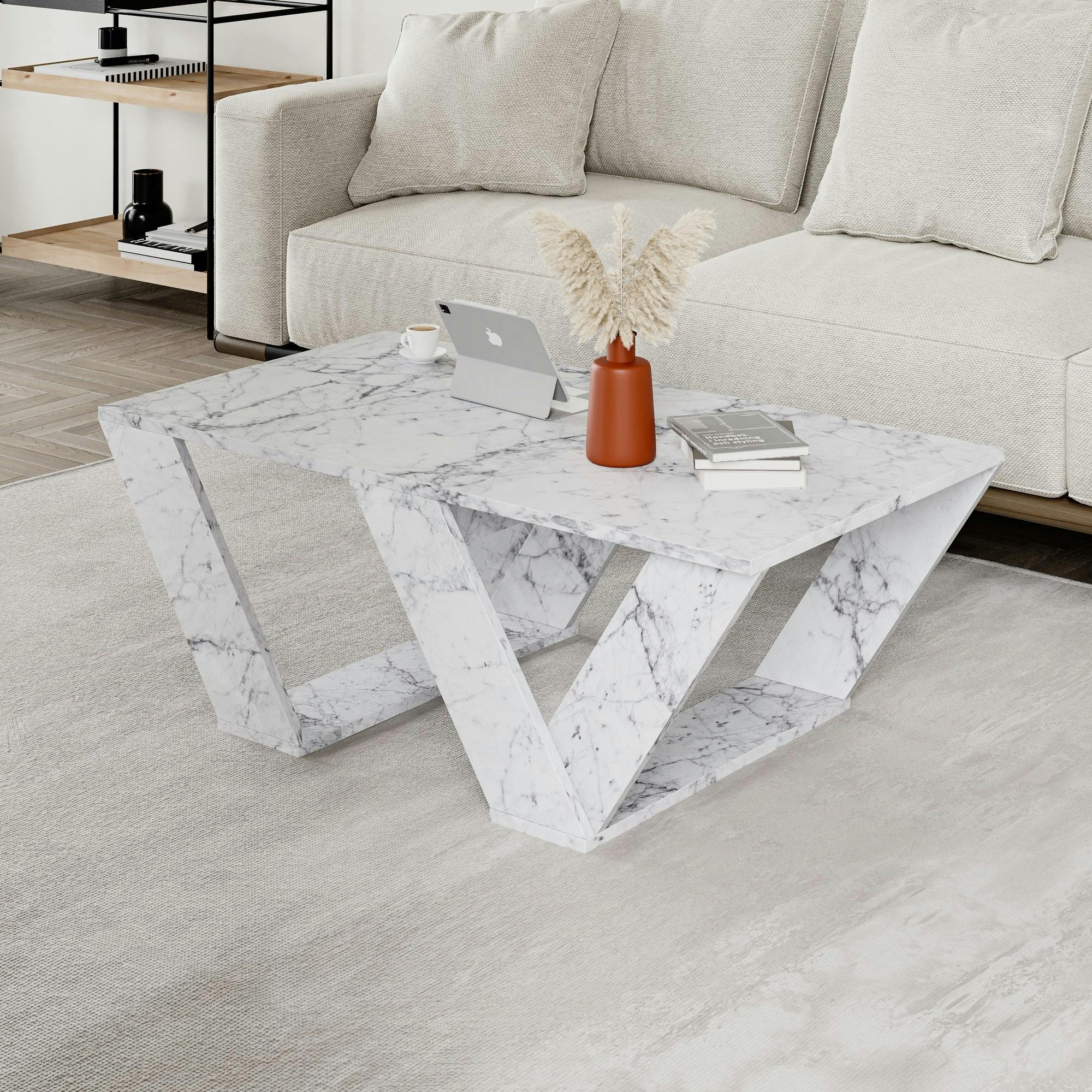 Table basse design effet marbre - pieds en W MARFA