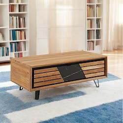 Table basse design en bois de chêne finition miel, 1 tiroir ESSEN