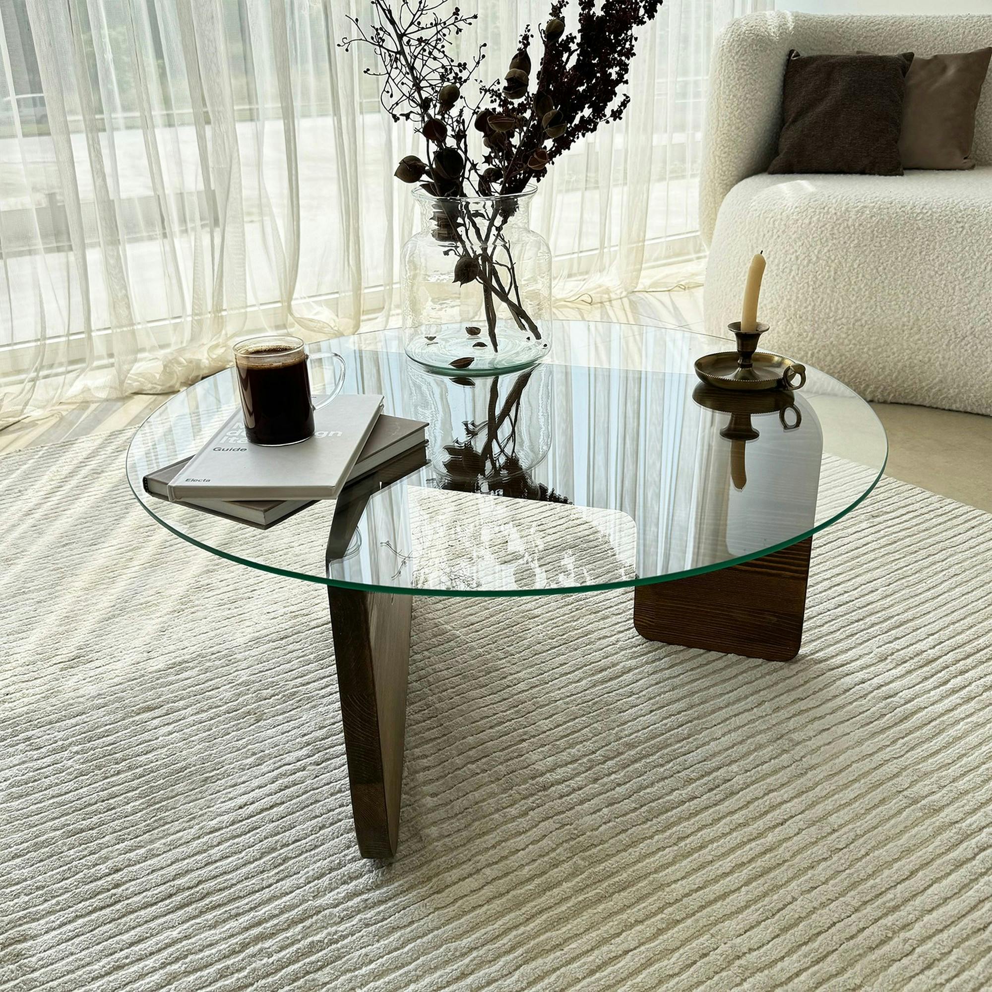 Table basse design en verre - pied bois brun ANZIO | Tables basses ...