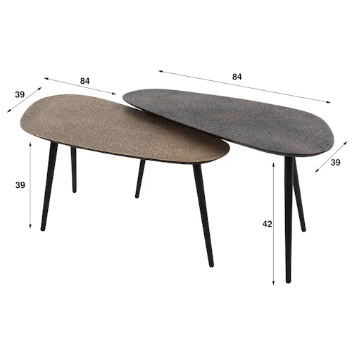 Table basse design organique couleur anthracite et cuivré (2 pièces) RALF